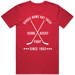 Gordie Howe Mr Hockey Tribute Hat Trick Goal Assist Fight Hockey Vintage RED Unisex T Shirt
