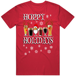 Hoppy Holidays - Craft Beer Christmas Tee - Santa And Reindeer Represent Vintage RED Unisex T Shirt