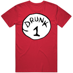 Drunk 1 Thing 1 Dr Suess Funny Drinking Vintage RED Unisex T Shirt