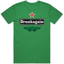 Drunk Again Funny Beer Logo Parody St Patricks Day unisex vintage irish green T Shirt