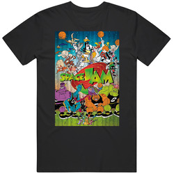 Space Jam Retro Looney Tunes Cartoon Poster Vintage Worn Look Graphic Black Tee Unisex Film Merch T Shirt