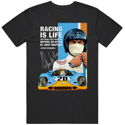 Racing Is Life Steve Mc Queen Black Flat Graphic Black Tee Unisex Film Merch T Shirt