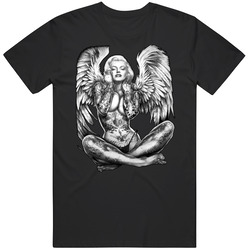 Marilyn Monroe Ladys Winged Tattoo Angel Graphic Black Tee Unisex Film Merch T Shirt