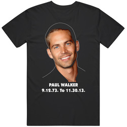 Paul Walker Tribute Graphic Black Tee Unisex Film Merch T Shirt