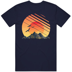 Mountain Sunset Birds Men's Unisex Cotton Tee Classic T Shirt
