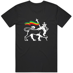 Lion Of Judah Carrying Rasta Flag In White Ink Unisex Cotton Tee Classic T Shirt