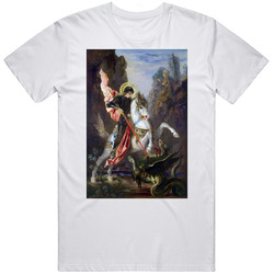 Saint George Battle Slaying Dragon Catholic Art Unisex Cotton Tee Classic T Shirt