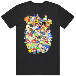 Super Smash Bros. - Cute Black T-Shirt - All 58 Characters! Group - Wii U 3DS Unisex Cotton Tee Classic T Shirt