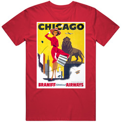 Chicago Braniff Vintage Airline Travel  Cool Unisex Cotton Tee Classic T Shirt