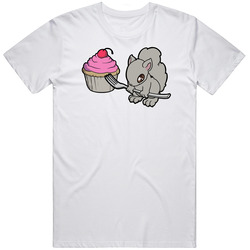 Squirrel With A Cupcake - White  - Cute Unisex Cotton Tee Classic T Shirt