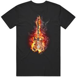 Flaming Guitar Unisex Cotton Tee Classic T Shirt
