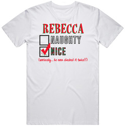 Rebecca Santa Naughty Nice List Personalized Name Cute Holiday Gift Unisex Cotton Tee Classic T Shirt