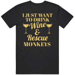 Monkeys Drink Wine Rescue Animals Zoo Pet Lover Ladie's Unisex Cotton Classic T Shirt