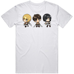 Attack On Titan - Cute Armin Eren Mikasa  White Unisex Cotton T Shirt