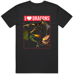 I Love Dragons T-shirt Black Magic Fantasy Tee Unisex Cotton T Shirt