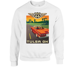 Route 66 Tulsa Oklahoma Vintage Classic Car Poster T Shirts.png Unisex Cotton Crewneck Sweatshirt