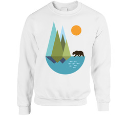 Bear Hunting Fish In The Sun Men's Unisex Cotton Crewneck Sweatshirt
