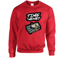Time Is Money Retro Funny Geek Joke Cartoon Comic Red Black Unisex Cotton Crewneck Sweatshirt