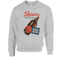 Rainier Aged Beer For Good Cheer Club Distressed Logo Vintage Unisex Cotton Crewneck Sweatshirt
