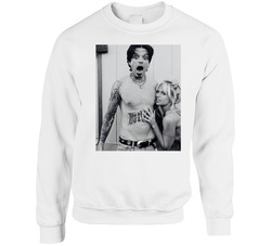 Pam And Tommy Lee Pamela Anderson Sex Tape New Disney Series Biting Nipple Ring Photo Black And White Unisex Cotton Crewneck Sweatshirt