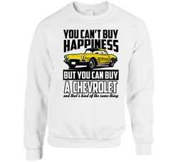 Yellow 1962 Chevrolet Corvette You Cant Buy Happiness Cool Car Unisex Cotton Crewneck Sweatshirt