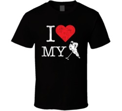 I Love My Hockey Sports Fan Worn Look T Shirt