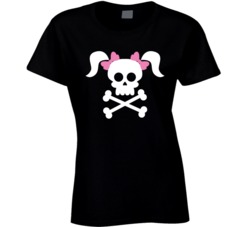 Girl Skull Crossbones Pigtails Funny Halloween T Shirt