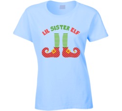 Lil Sister Elf Funny Christmas Xmas Worn Look T Shirt
