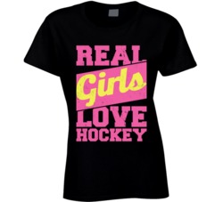 Real Girls Love Hockey Funny Female Fan Worn Look T Shirt
