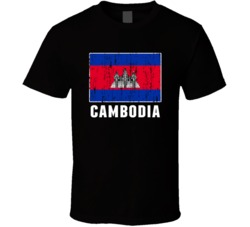 Cambodia Country Flag Patriotic Distressed T Shirt