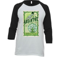 Absinthe Elixir Vintage Bottle Label Distressed Look Raglan T Shirt