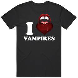 I Love Heart Vampires Fangs On Heart Funny T Shirt