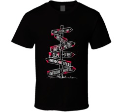 Horror Movie Locations Bloody Signpost Halloween T Shirt