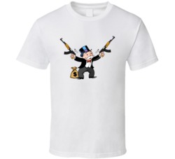 Two Gun And A Money Bag Monopoly Man Funny Parody T Shirt