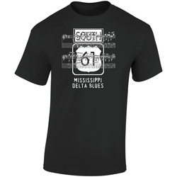 Route 61 South Mississippi Delta Blues Retro Graphic Unisex Soft Cotton Black T Shirt