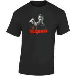 Walking Dead Rick Grimes Pointing His Gun Zombie Retro Graphic Unisex Soft Cotton Black T Shirt