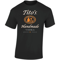 Tito's Handmade Vodka Logo Label Drinking Booze Party Retro Graphic Unisex Soft Cotton Black T Shirt