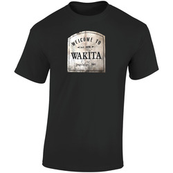 Welcome To Wakita Town Sign Twister Movie Distressed Faded Look Dark Retro Graphic Unisex Soft Cotton Black T Shirt