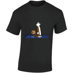Calvin And Hobbes Stargazing Retro Graphic Unisex Soft Cotton Black T Shirt
