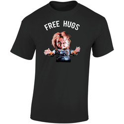Chucky Free Hugs Childs Play Horror Movie Fan Retro Graphic Unisex Soft Cotton Black T Shirt