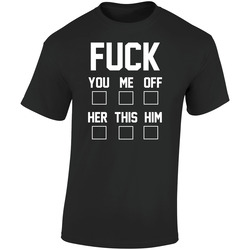 Fuck You Me Off Her This Him Hilarious Retro Graphic Unisex Soft Cotton Black T Shirt