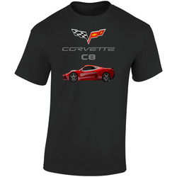 Corvette C8 New 2020 Mid Engine Side View Retro Graphic Unisex Soft Cotton Black T Shirt