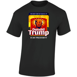 Donald Trump Is My President Best Part Of Waking Up Retro Graphic Unisex Soft Cotton Black T Shirt