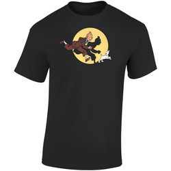 Tin Tin Cartoon Retro Graphic Unisex Soft Cotton Black T Shirt