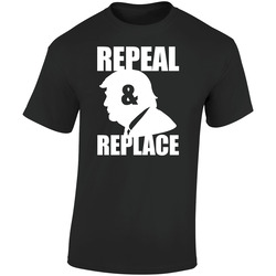 Donald Trump Repeal And Replace Funny Anit Trump Retro Graphic Unisex Soft Cotton Black T Shirt