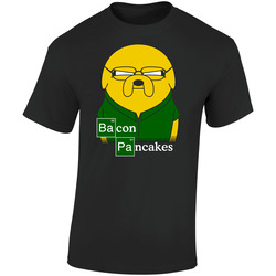 Bacon Pancakes t-shirt adventure time tee jake and finn Retro Graphic Unisex Soft Cotton Black T Shirt