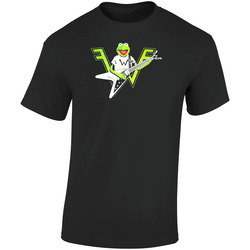Kermit The Frog Playing The Guitar Weezer Logo Retro Graphic Unisex Soft Cotton Black T Shirt