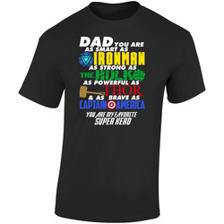 Dad Super Hero Ironman Hulk Thor Captain America Fathers Day Gift Retro Graphic Unisex Soft Cotton Black T Shirt