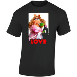 The Muppets Kermit & Miss Piggy Retro Graphic Unisex Soft Cotton Black T Shirt