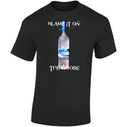 Blame On The Grey Goose Alcohol Vodka Drinking Retro Graphic Unisex Soft Cotton Black T Shirt